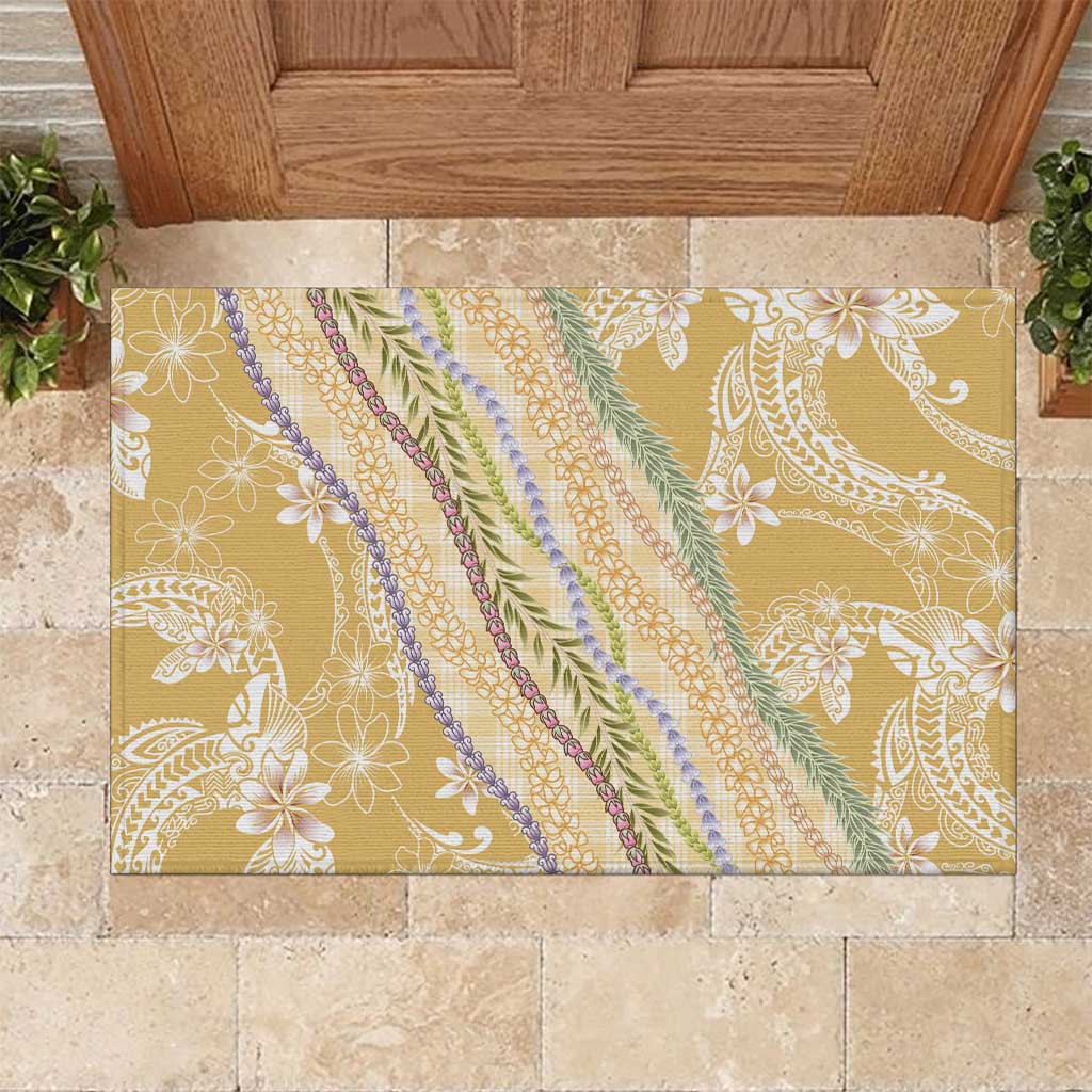 Yellow Palaka Hawaii Leis Rubber Doormat Hawaiian-plaid Elegant Tropical Vibes - Polynesian Pride