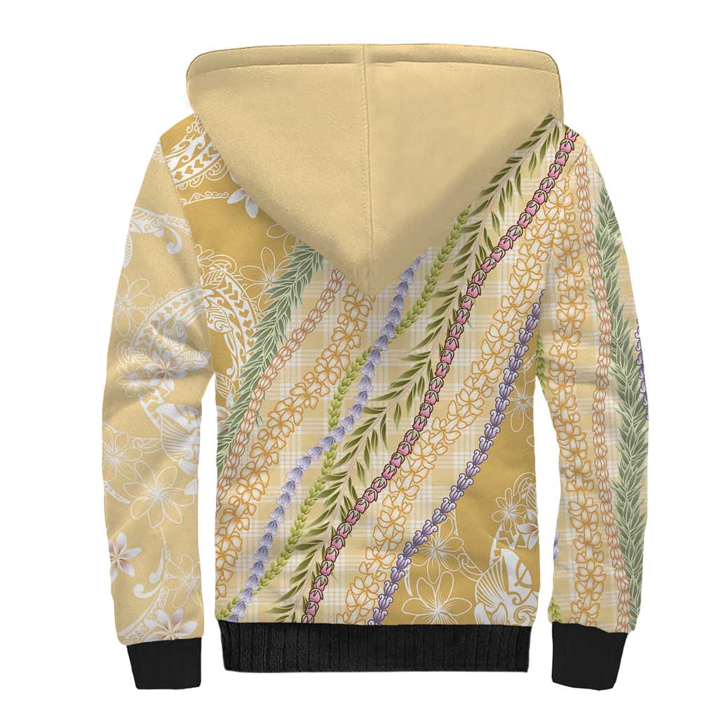 Yellow Palaka Hawaii Leis Sherpa Hoodie Hawaiian-plaid Elegant Tropical Vibes - Polynesian Pride