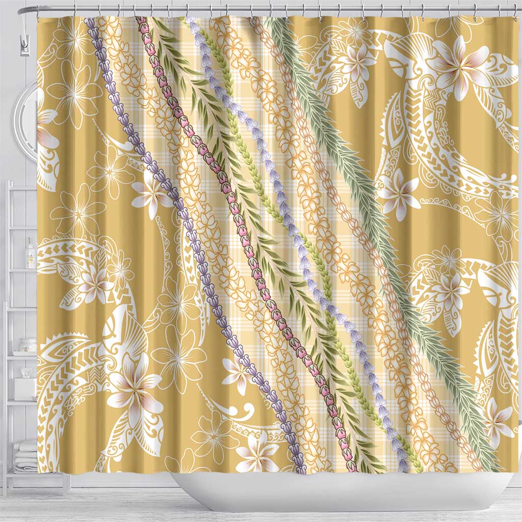 Yellow Palaka Hawaii Leis Shower Curtain Hawaiian-plaid Elegant Tropical Vibes - Polynesian Pride