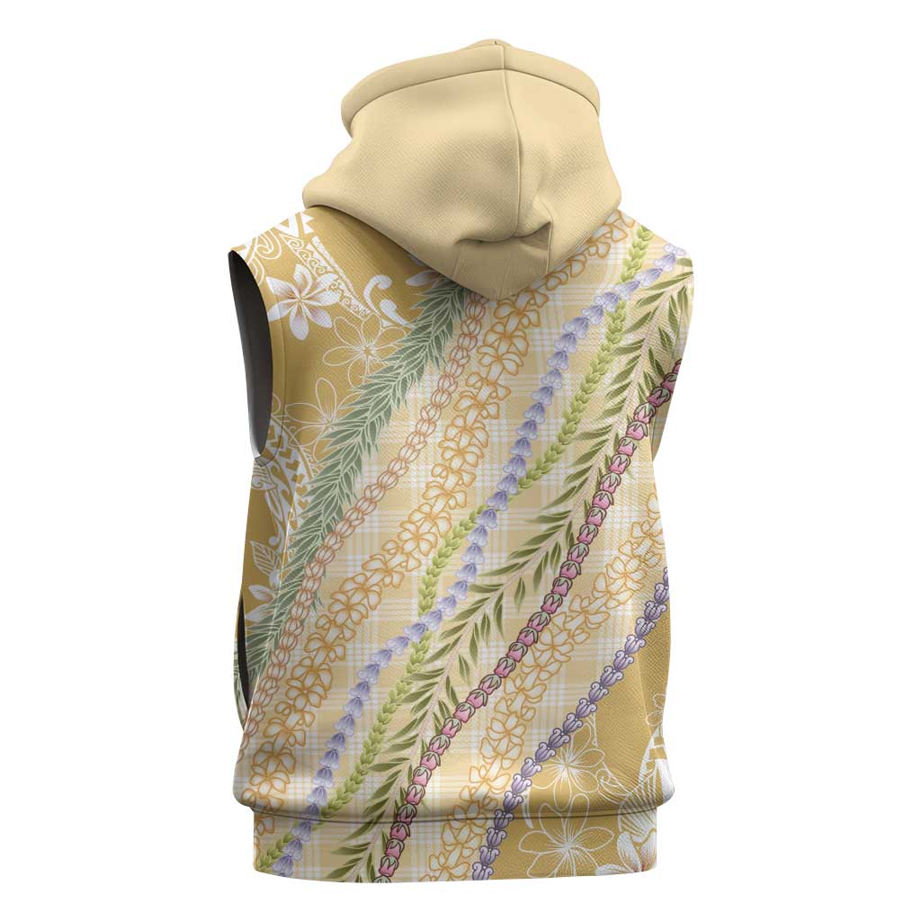 Yellow Palaka Hawaii Leis Sleeveless Hoodie Hawaiian-plaid Elegant Tropical Vibes - Polynesian Pride