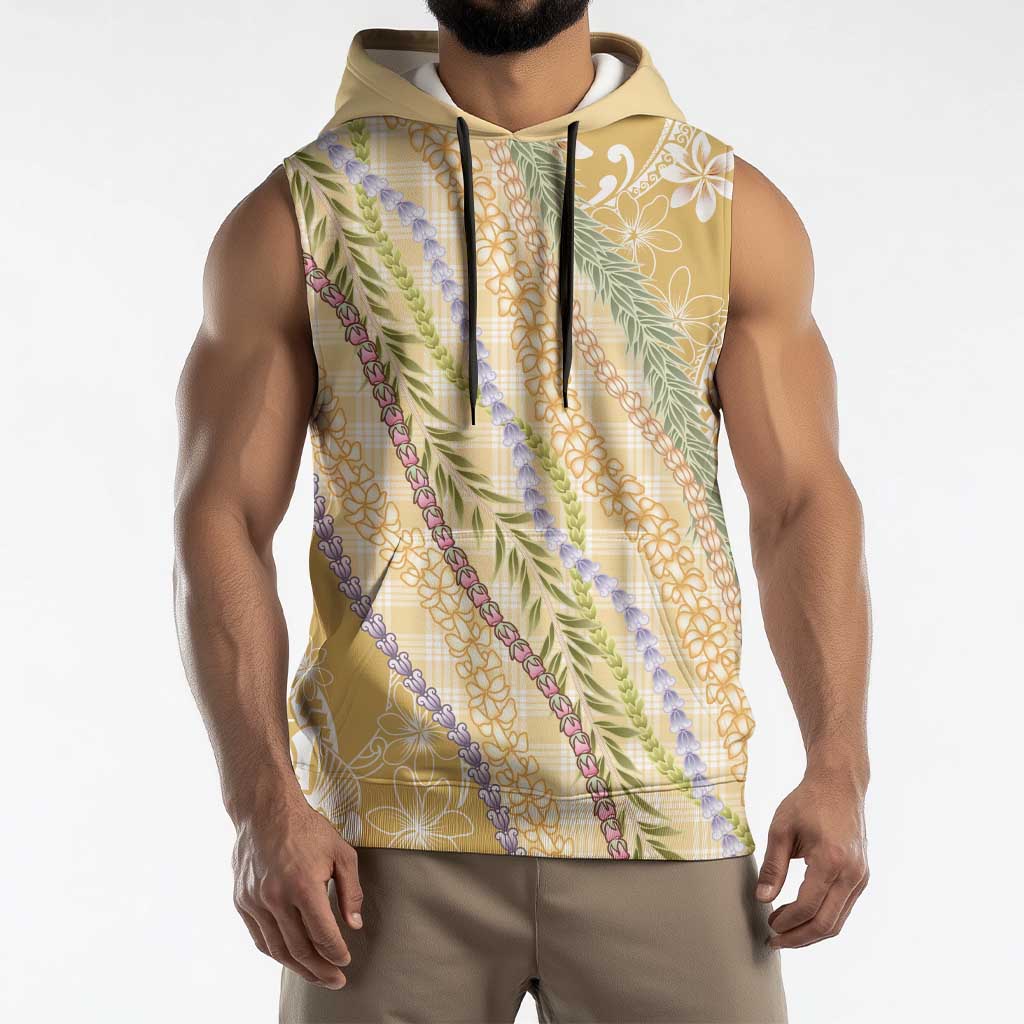 Yellow Palaka Hawaii Leis Sleeveless Hoodie Hawaiian-plaid Elegant Tropical Vibes - Polynesian Pride