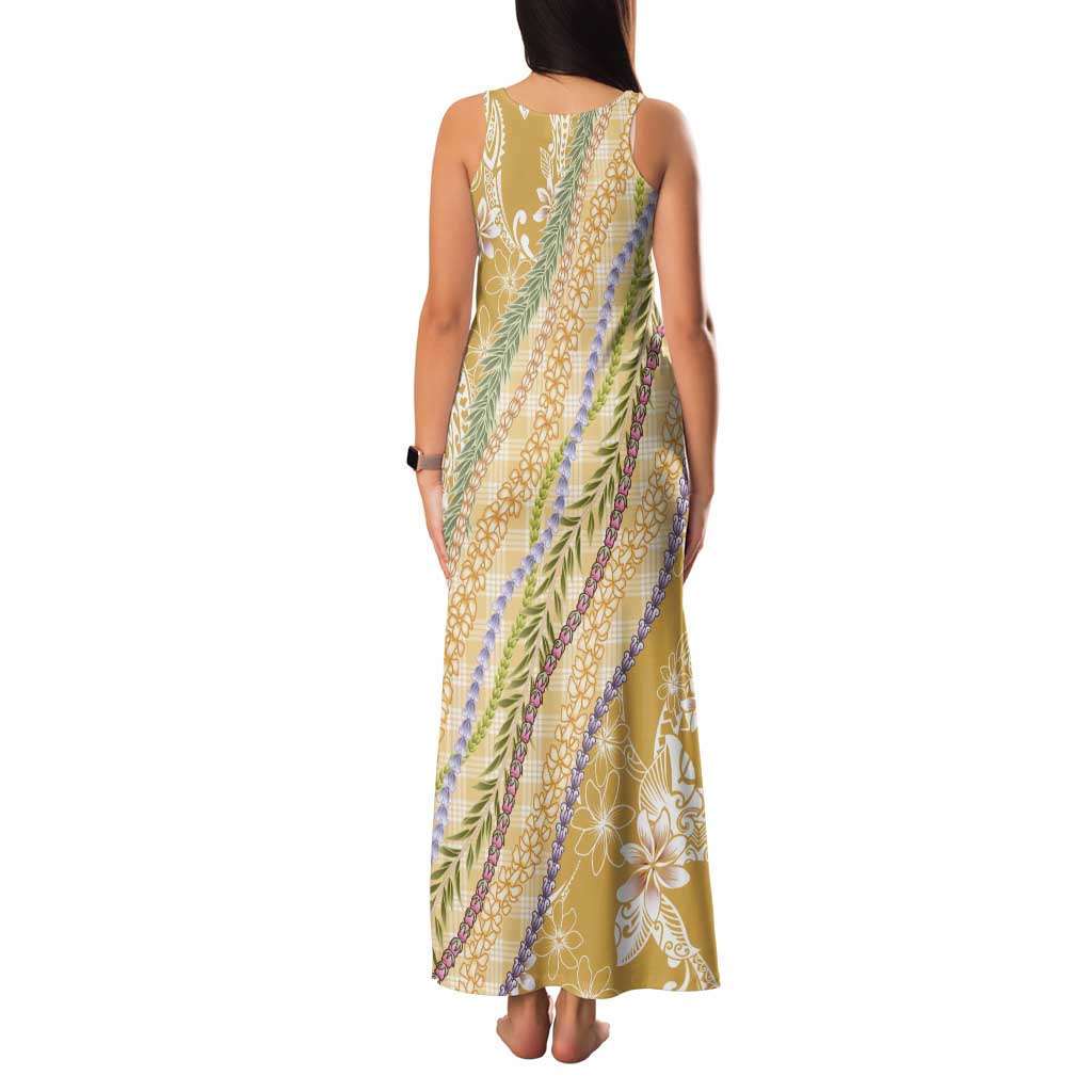 Yellow Palaka Hawaii Leis Tank Maxi Dress Hawaiian-plaid Elegant Tropical Vibes - Polynesian Pride