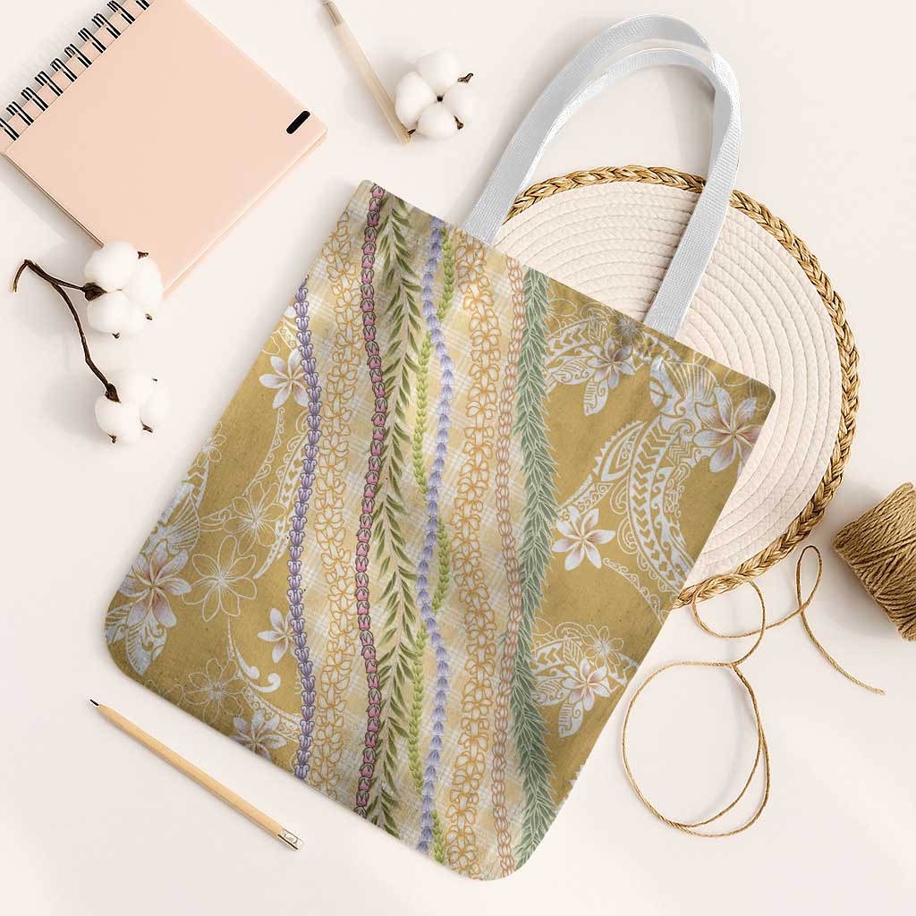 Yellow Palaka Hawaii Leis Tote Bag Hawaiian-plaid Elegant Tropical Vibes - Polynesian Pride