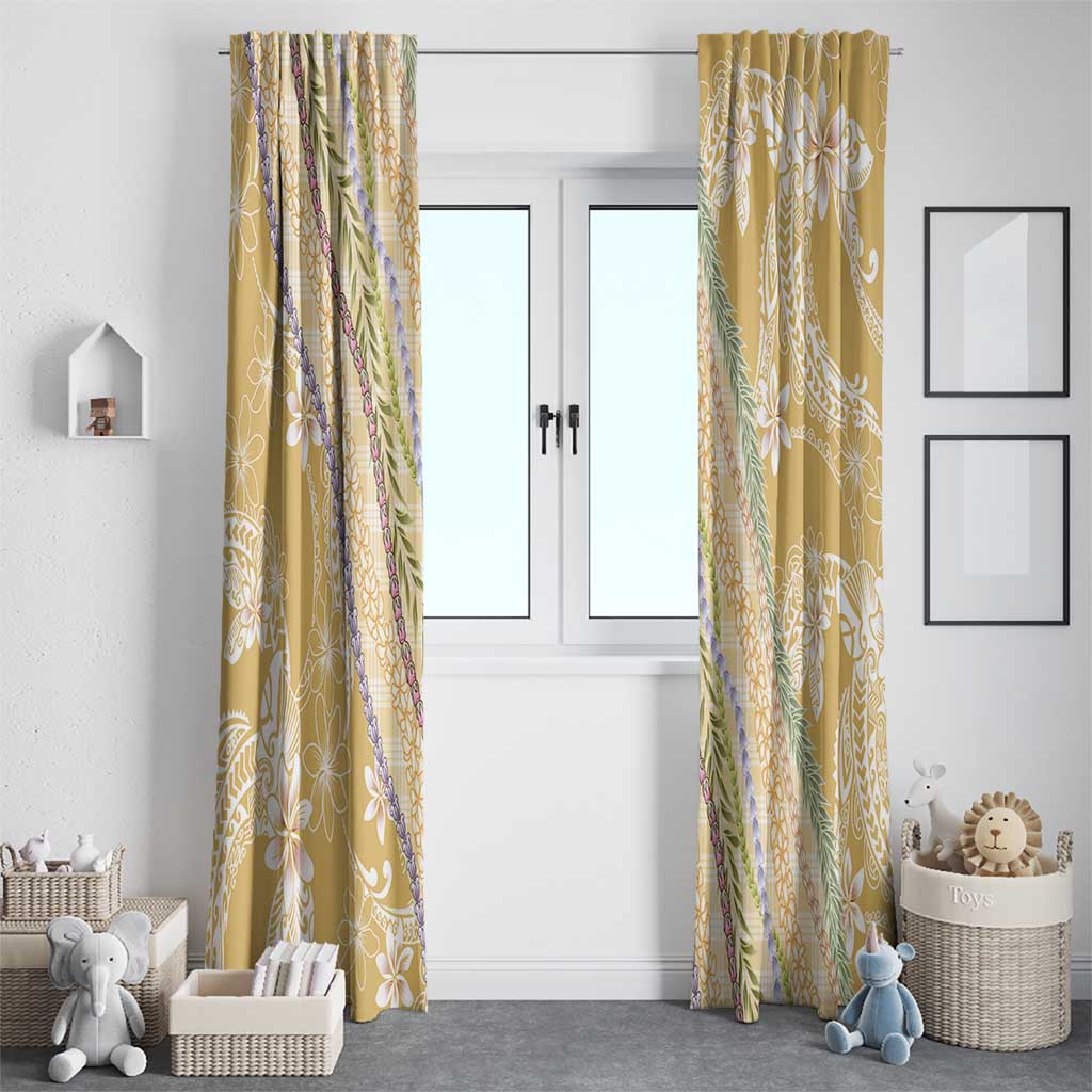 Yellow Palaka Hawaii Leis Window Curtain Hawaiian-plaid Elegant Tropical Vibes - Polynesian Pride