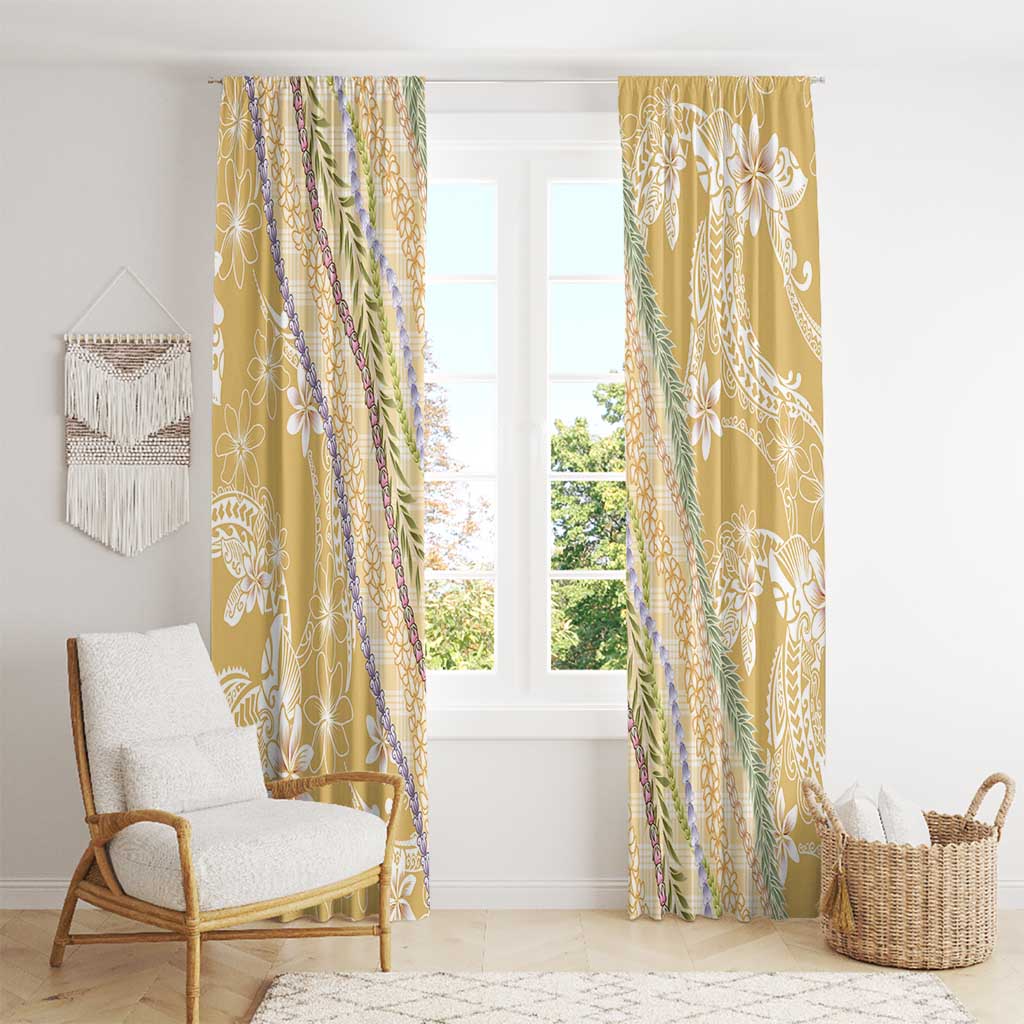 Yellow Palaka Hawaii Leis Window Curtain Hawaiian-plaid Elegant Tropical Vibes - Polynesian Pride
