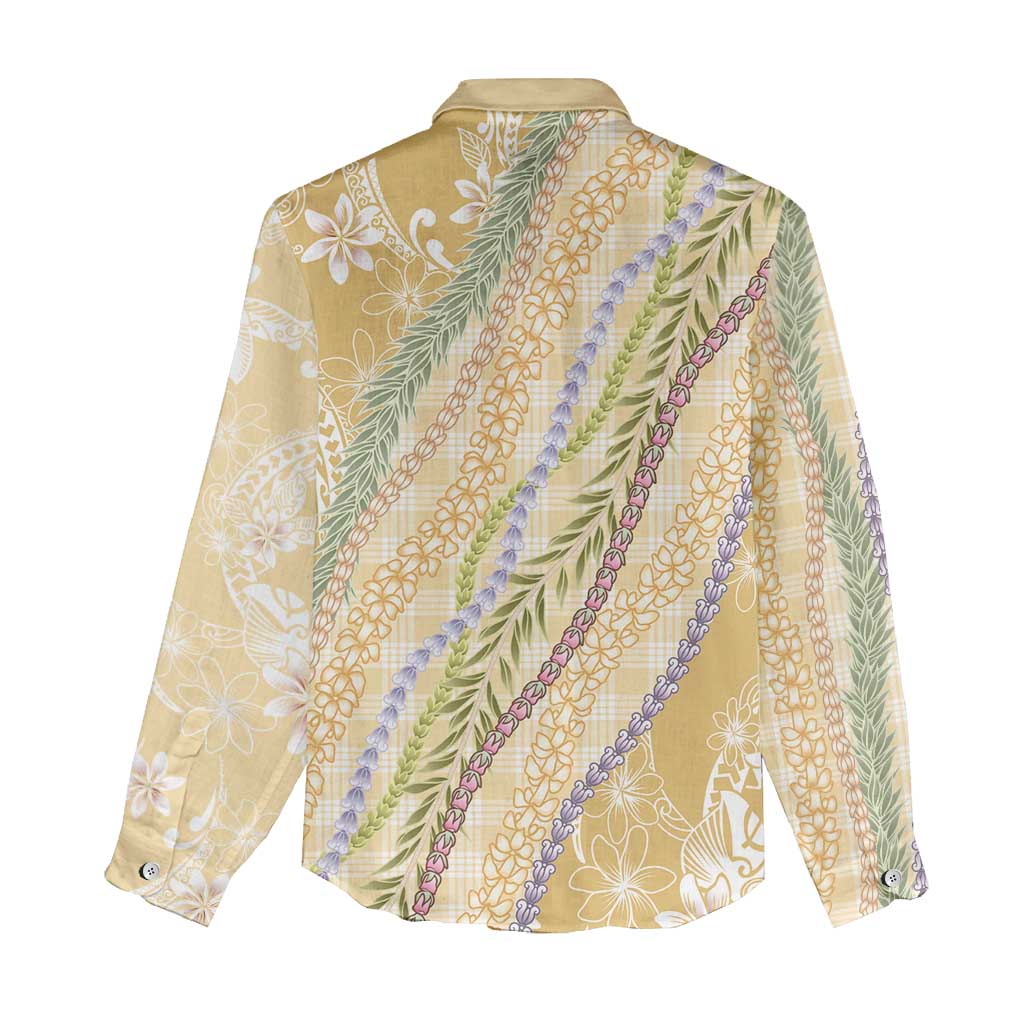Yellow Palaka Hawaii Leis Women Casual Shirt Hawaiian-plaid Elegant Tropical Vibes - Polynesian Pride