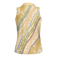 Yellow Palaka Hawaii Leis Women Sleeveless Polo Shirt Hawaiian-plaid Elegant Tropical Vibes - Polynesian Pride