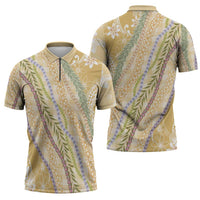 Yellow Palaka Hawaii Leis Zipper Polo Shirt Hawaiian-plaid Elegant Tropical Vibes - Polynesian Pride