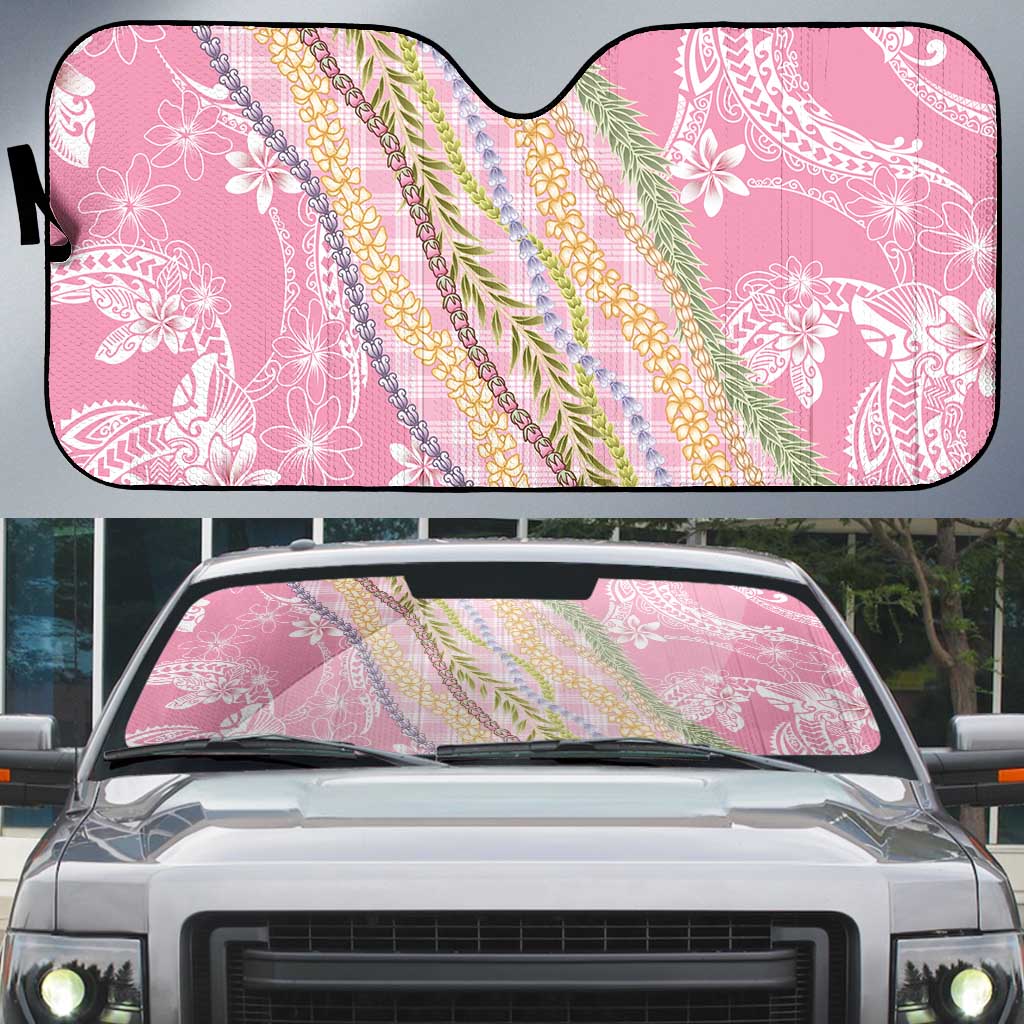 Pink Palaka Hawaii Leis Auto Sun Shade Hawaiian-plaid Elegant Tropical Vibes - Polynesian Pride
