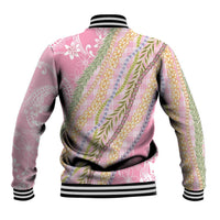 Pink Palaka Hawaii Leis Baseball Jacket Hawaiian-plaid Elegant Tropical Vibes - Polynesian Pride