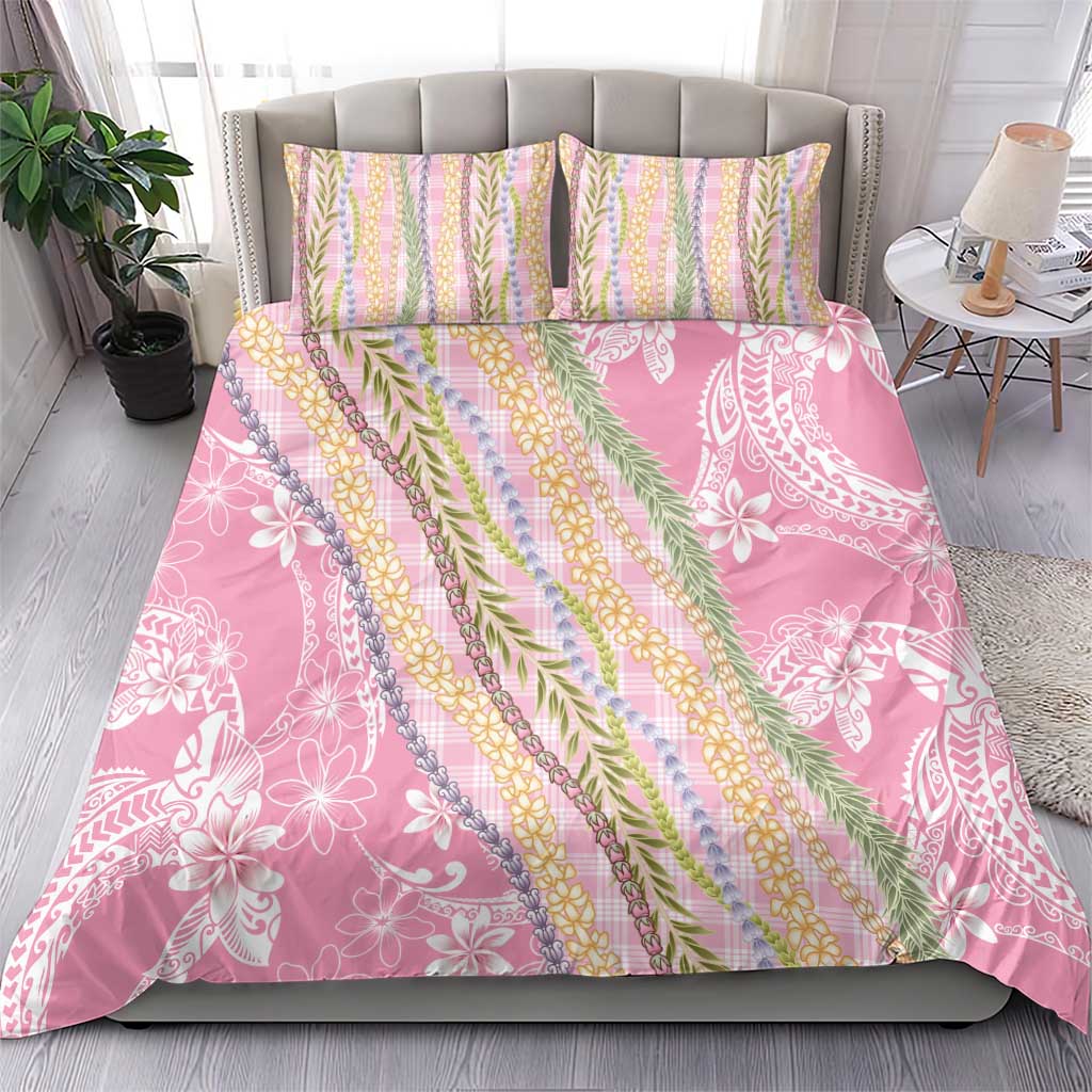 Pink Palaka Hawaii Leis Bedding Set Hawaiian-plaid Elegant Tropical Vibes - Polynesian Pride