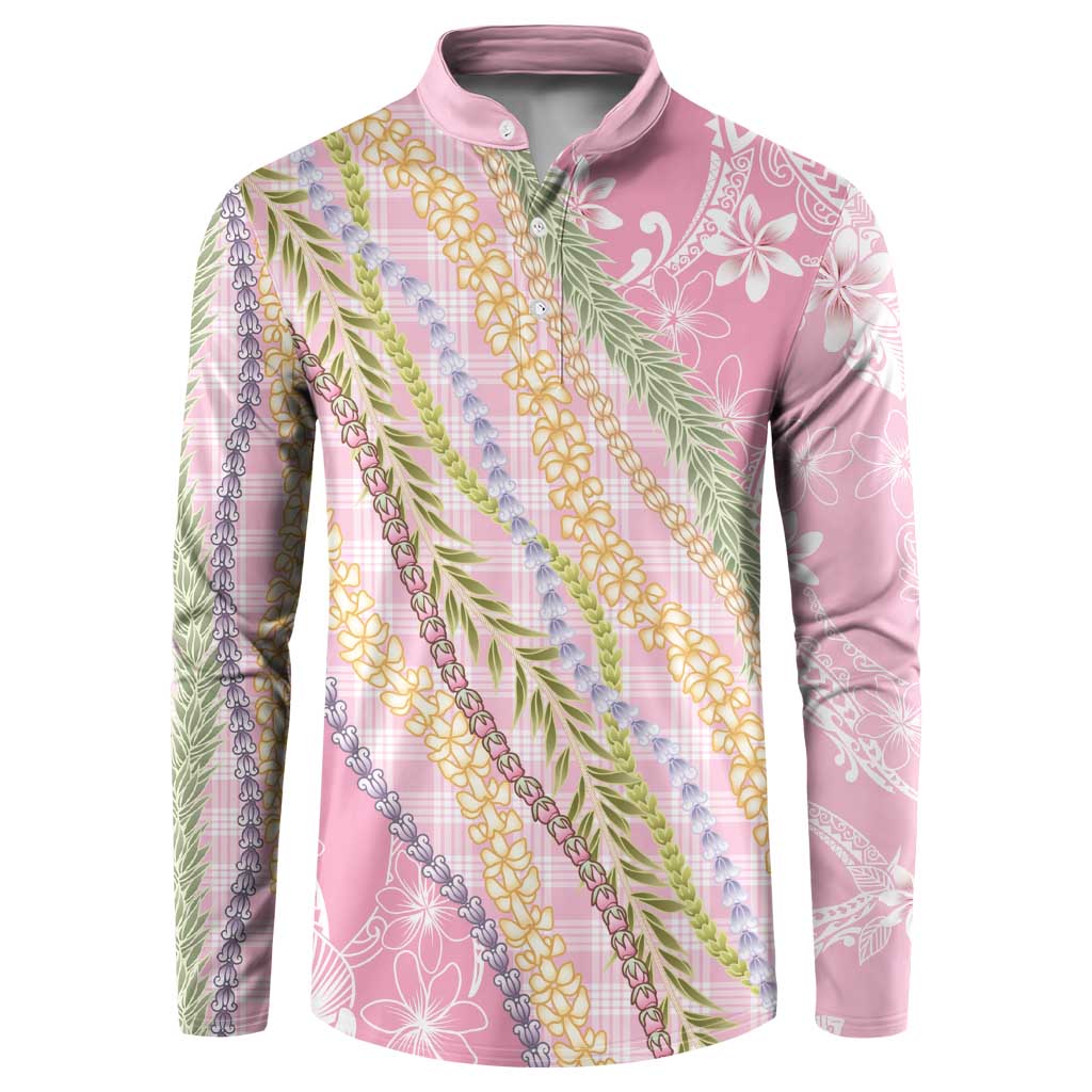 Pink Palaka Hawaii Leis Button Sweatshirt Hawaiian-plaid Elegant Tropical Vibes - Polynesian Pride