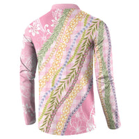 Pink Palaka Hawaii Leis Button Sweatshirt Hawaiian-plaid Elegant Tropical Vibes - Polynesian Pride