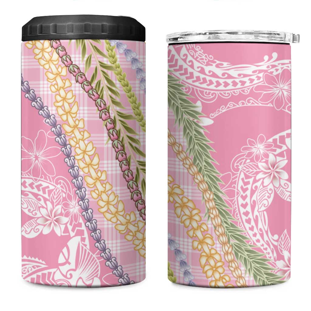 Pink Palaka Hawaii Leis 4 in 1 Can Cooler Tumbler Hawaiian-plaid Elegant Tropical Vibes - Polynesian Pride