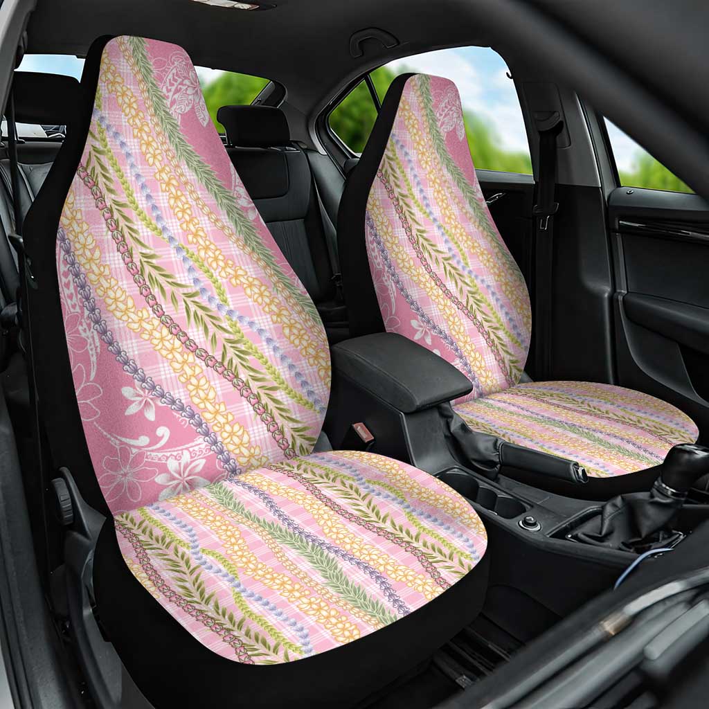 Pink Palaka Hawaii Leis Car Seat Cover Hawaiian-plaid Elegant Tropical Vibes - Polynesian Pride