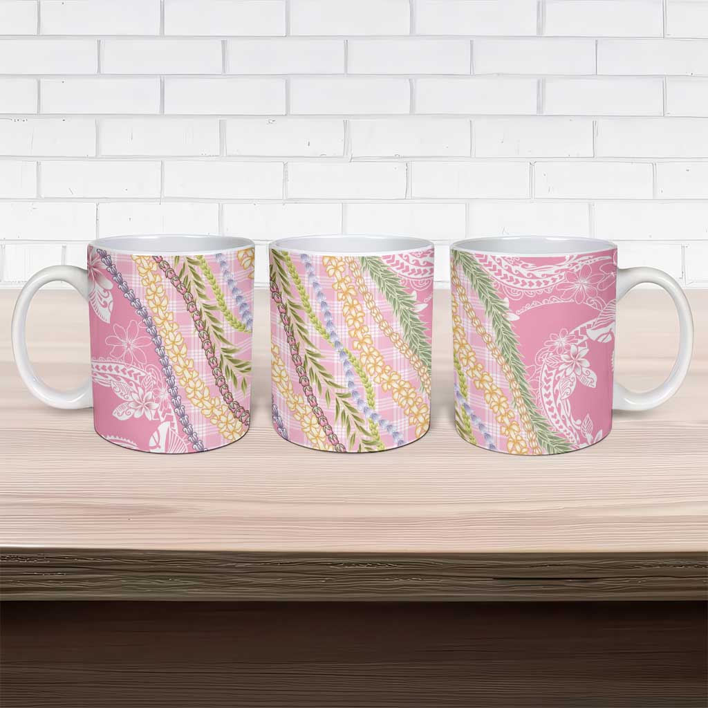 Pink Palaka Hawaii Leis Ceramic Mug Hawaiian-plaid Elegant Tropical Vibes - Polynesian Pride