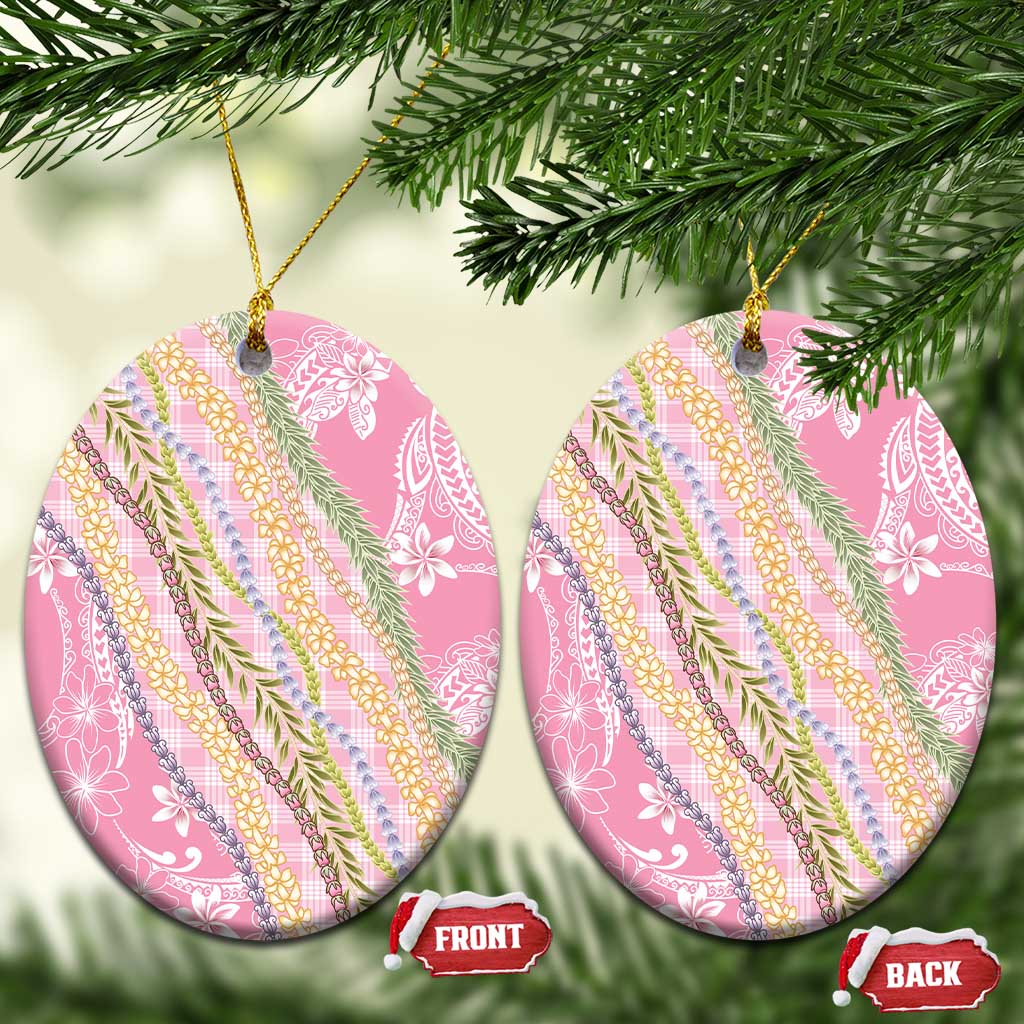 Pink Palaka Hawaii Leis Ceramic Ornament Hawaiian-plaid Elegant Tropical Vibes - Polynesian Pride