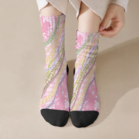 Pink Palaka Hawaii Leis Crew Socks Hawaiian-plaid Elegant Tropical Vibes LT14 Crew Socks Pink - Polynesian Pride