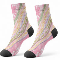 Pink Palaka Hawaii Leis Crew Socks Hawaiian-plaid Elegant Tropical Vibes LT14 - Polynesian Pride