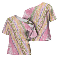Pink Palaka Hawaii Leis Cross Shoulder Shirt Hawaiian-plaid Elegant Tropical Vibes - Polynesian Pride