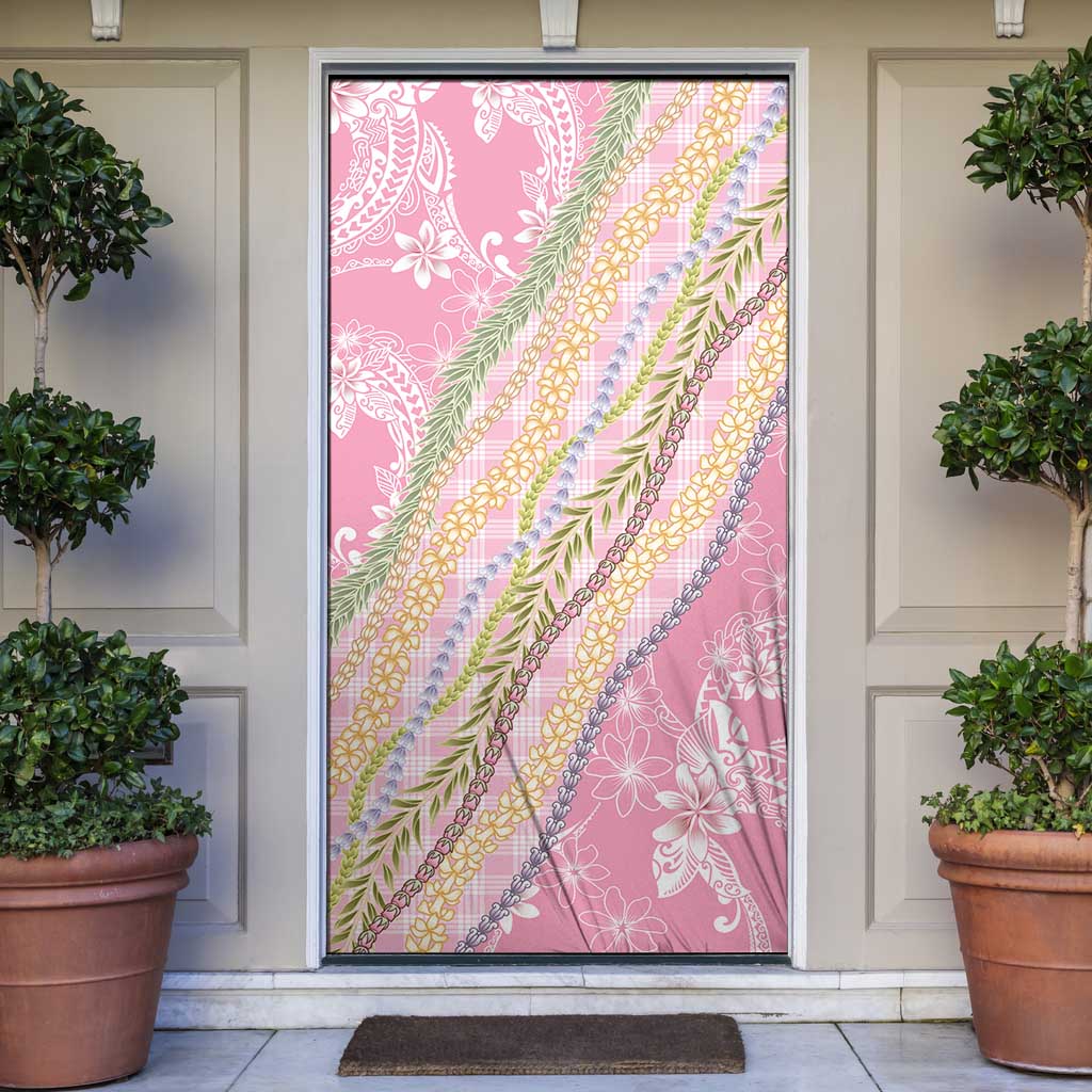 Pink Palaka Hawaii Leis Door Cover Hawaiian-plaid Elegant Tropical Vibes - Polynesian Pride