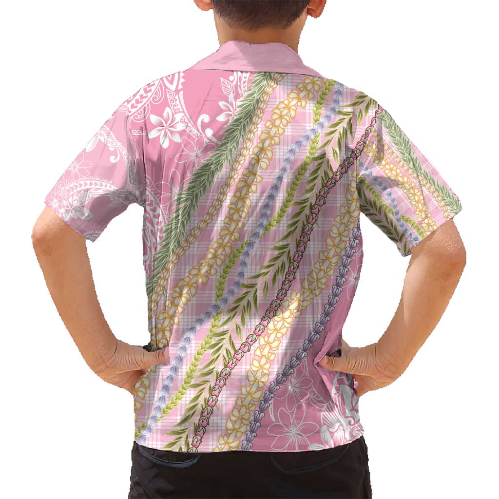 Pink Palaka Hawaii Leis Family Matching Puletasi and Hawaiian Shirt Hawaiian-plaid Elegant Tropical Vibes - Polynesian Pride