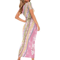 Pink Palaka Hawaii Leis Family Matching Short Sleeve Bodycon Dress and Hawaiian Shirt Hawaiian-plaid Elegant Tropical Vibes - Polynesian Pride