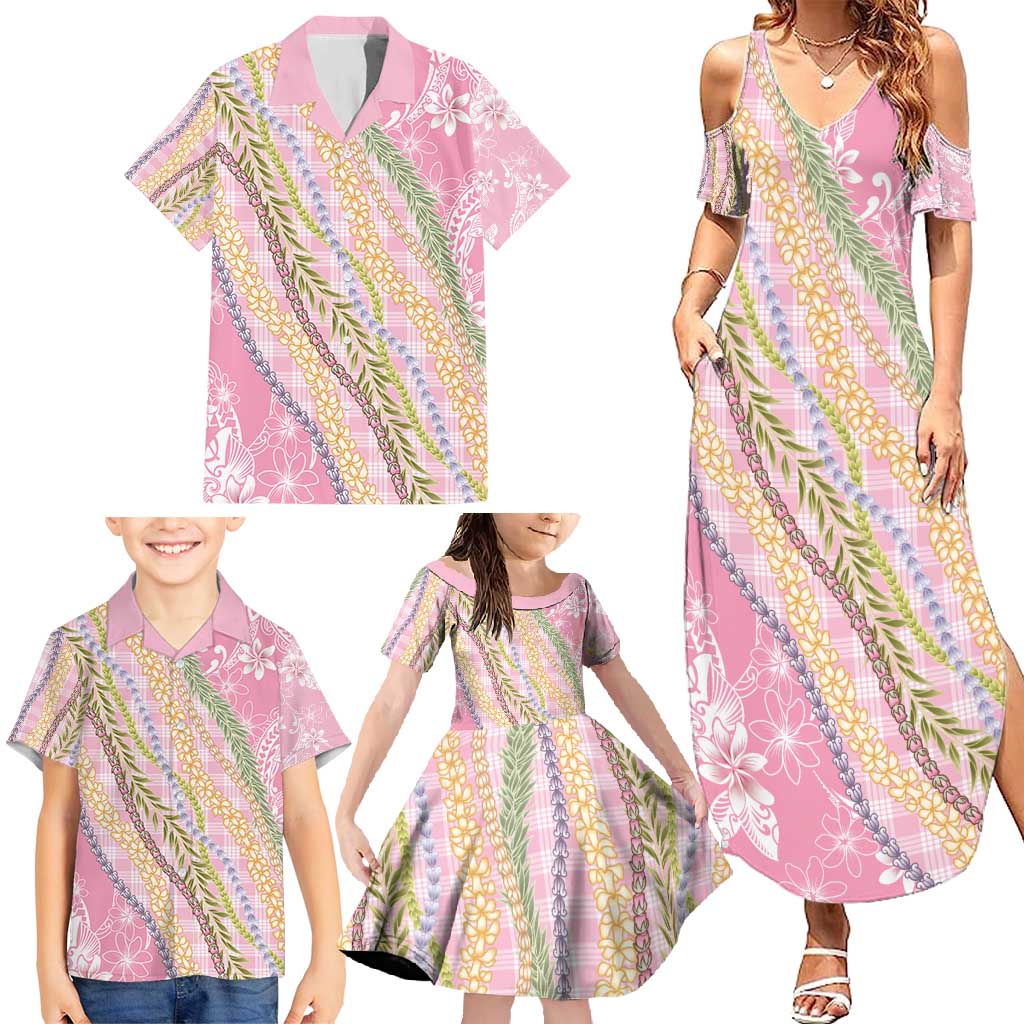 Pink Palaka Hawaii Leis Family Matching Summer Maxi Dress and Hawaiian Shirt Hawaiian-plaid Elegant Tropical Vibes - Polynesian Pride