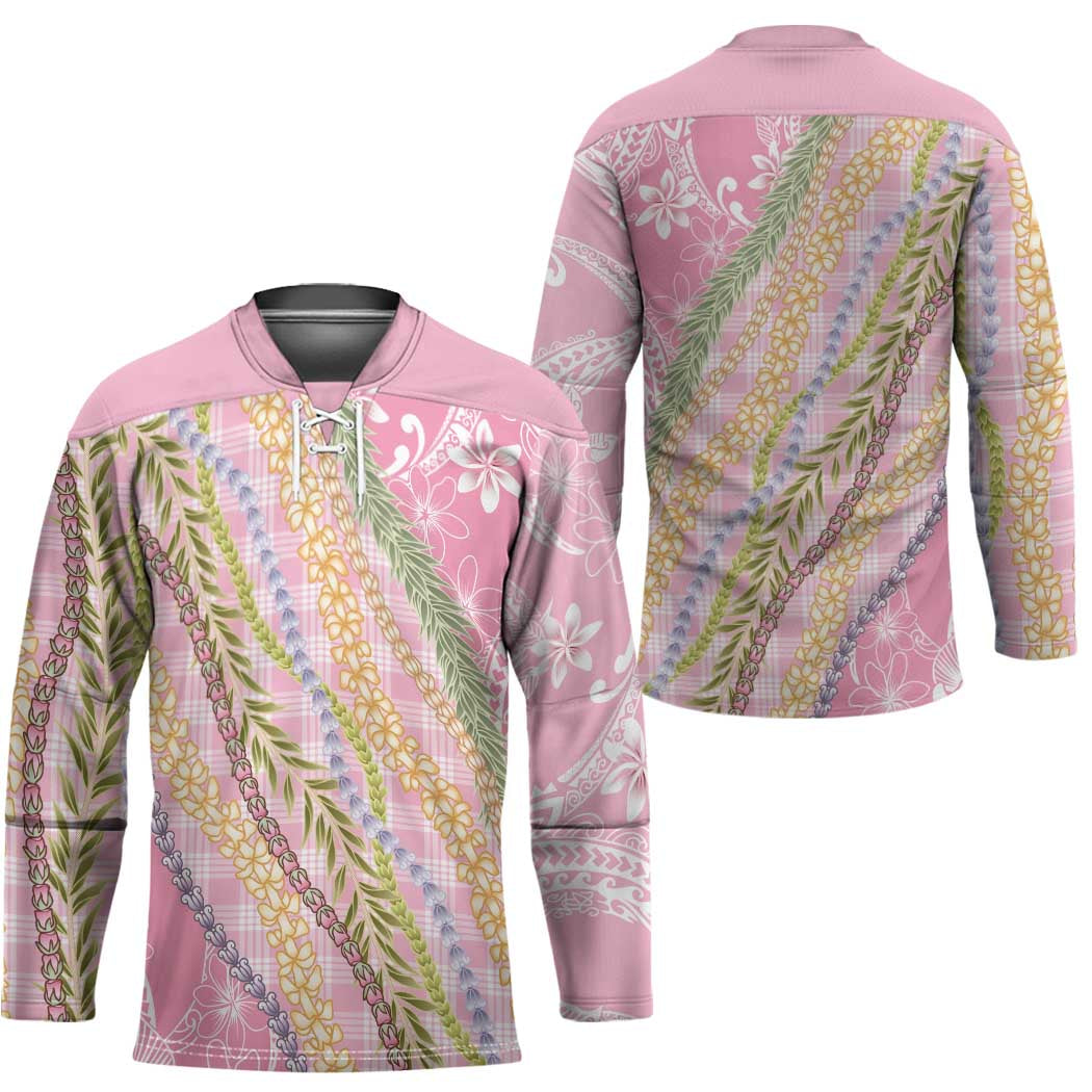 Pink Palaka Hawaii Leis Hockey Jersey Hawaiian-plaid Elegant Tropical Vibes - Polynesian Pride