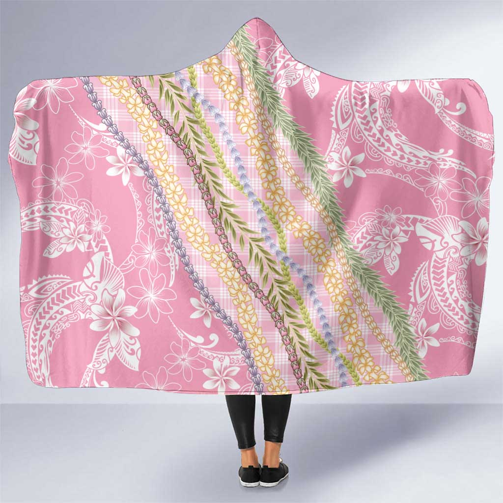 Pink Palaka Hawaii Leis Hooded Blanket Hawaiian-plaid Elegant Tropical Vibes - Polynesian Pride