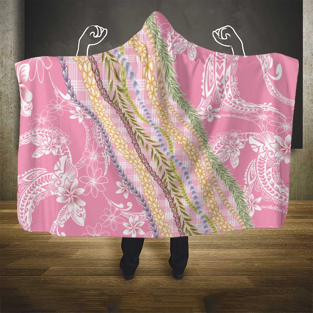 Pink Palaka Hawaii Leis Hooded Blanket Hawaiian-plaid Elegant Tropical Vibes - Polynesian Pride