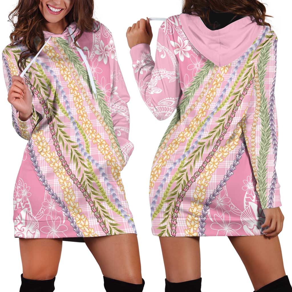 Pink Palaka Hawaii Leis Hoodie Dress Hawaiian-plaid Elegant Tropical Vibes - Polynesian Pride