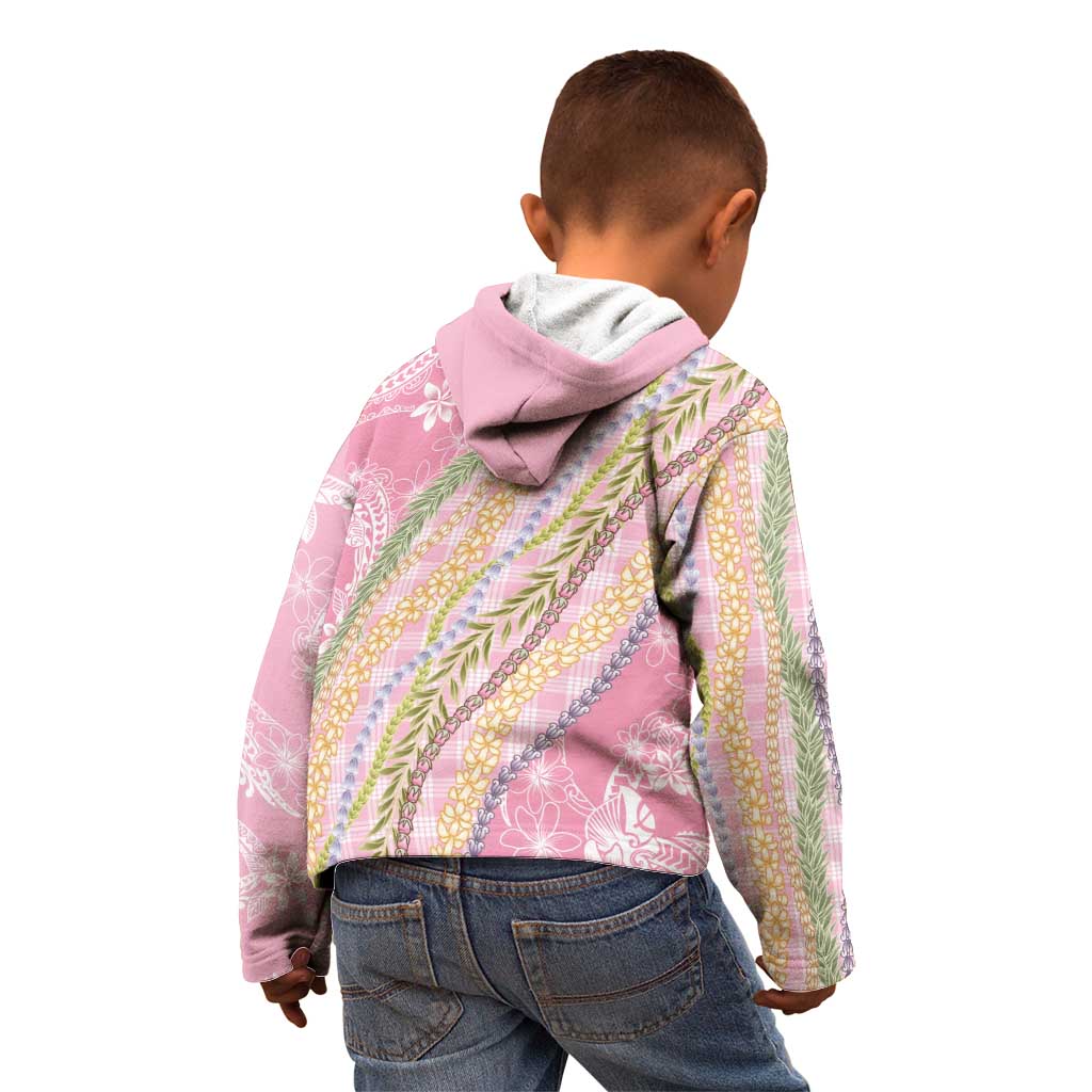 Pink Palaka Hawaii Leis Kid Hoodie Hawaiian-plaid Elegant Tropical Vibes - Polynesian Pride