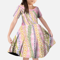 Pink Palaka Hawaii Leis Kid Short Sleeve Dress Hawaiian-plaid Elegant Tropical Vibes - Polynesian Pride