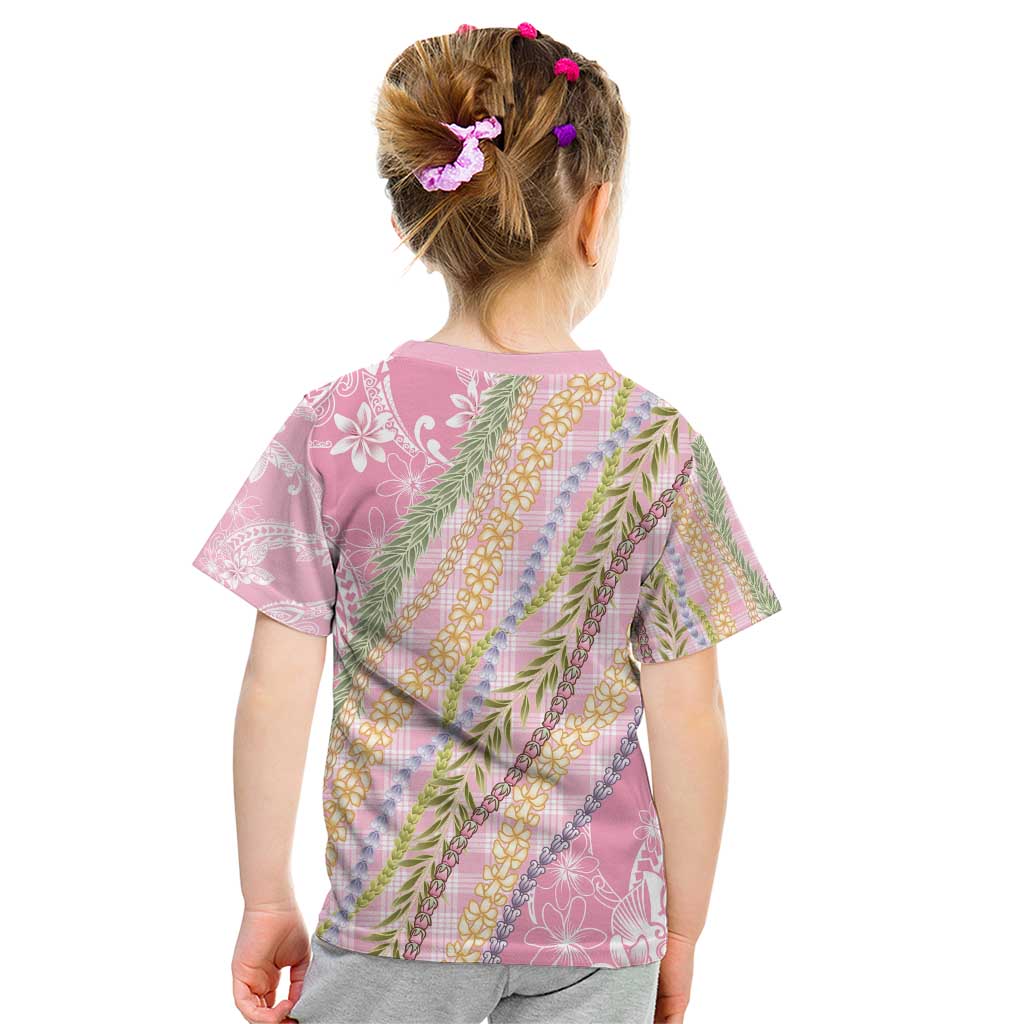 Pink Palaka Hawaii Leis Kid T Shirt Hawaiian-plaid Elegant Tropical Vibes - Polynesian Pride