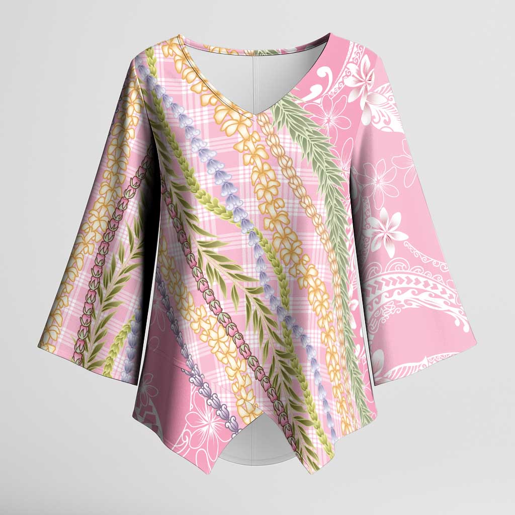 Pink Palaka Hawaii Leis Kimono Sleeve Blouse Hawaiian-plaid Elegant Tropical Vibes - Polynesian Pride
