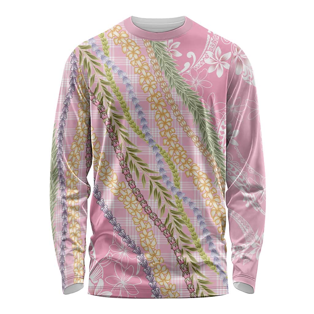 Pink Palaka Hawaii Leis Long Sleeve Shirt Hawaiian-plaid Elegant Tropical Vibes - Polynesian Pride