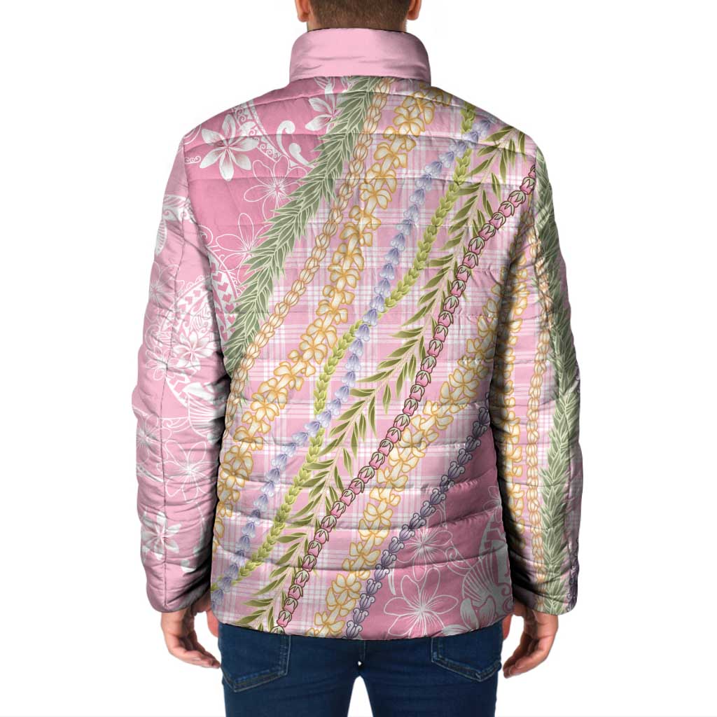 Pink Palaka Hawaii Leis Padded Jacket Hawaiian-plaid Elegant Tropical Vibes - Polynesian Pride