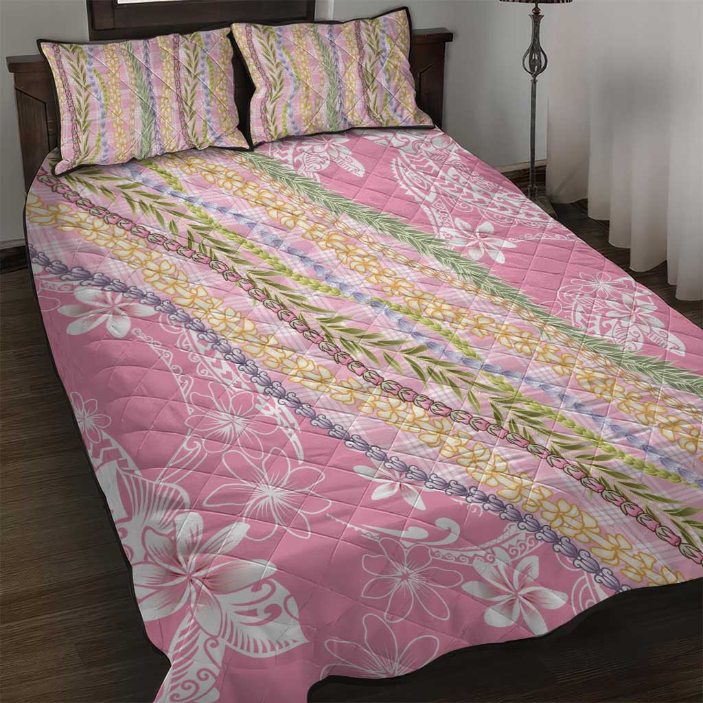 Pink Palaka Hawaii Leis Quilt Bed Set Hawaiian-plaid Elegant Tropical Vibes - Polynesian Pride