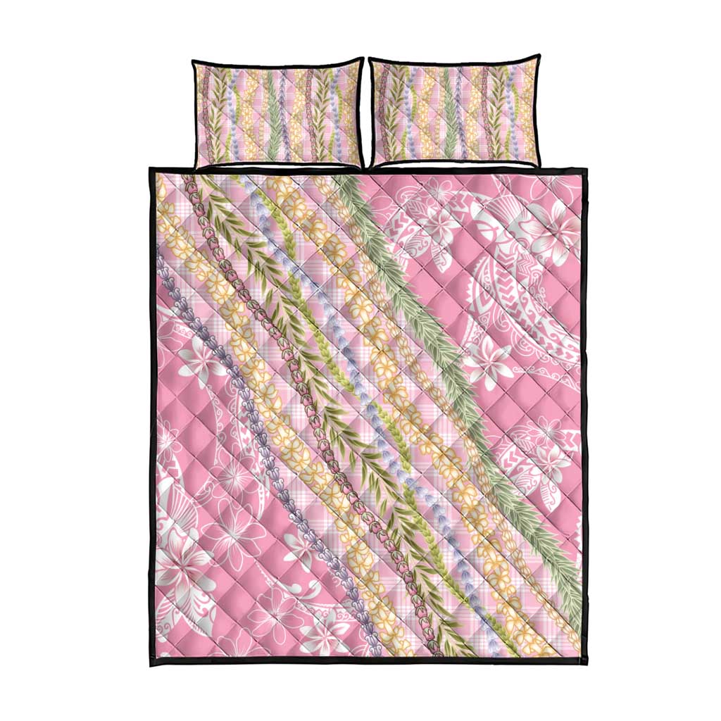 Pink Palaka Hawaii Leis Quilt Bed Set Hawaiian-plaid Elegant Tropical Vibes - Polynesian Pride