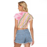 Pink Palaka Hawaii Leis Raglan Cropped T Shirt Hawaiian-plaid Elegant Tropical Vibes - Polynesian Pride