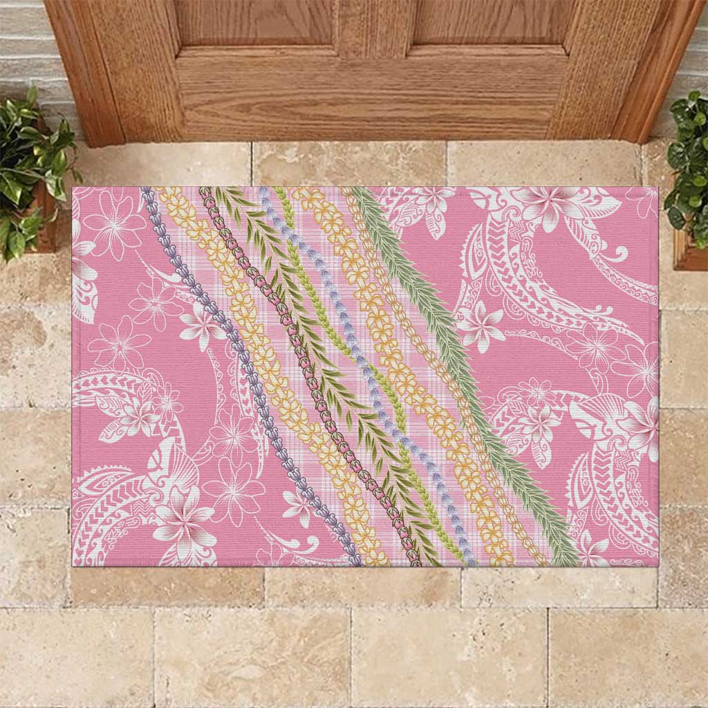 Pink Palaka Hawaii Leis Rubber Doormat Hawaiian-plaid Elegant Tropical Vibes - Polynesian Pride