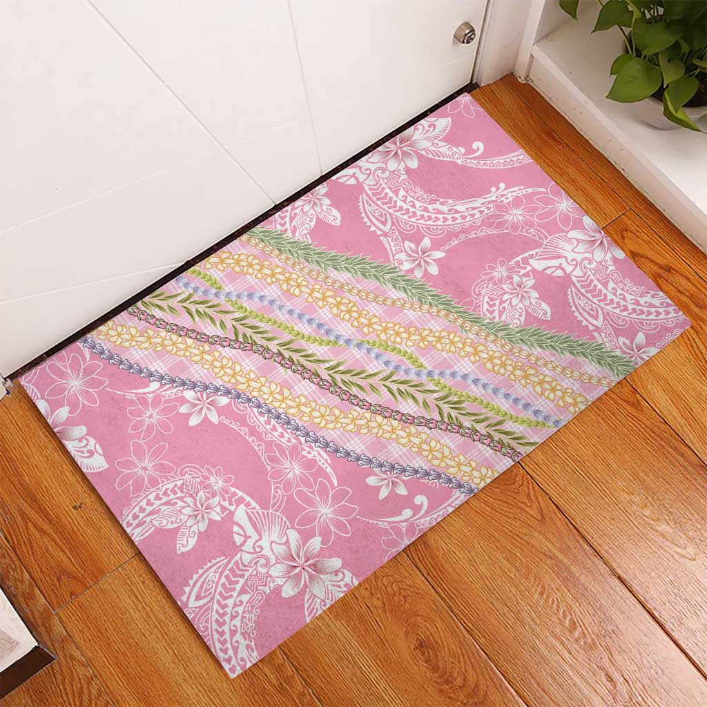 Pink Palaka Hawaii Leis Rubber Doormat Hawaiian-plaid Elegant Tropical Vibes - Polynesian Pride