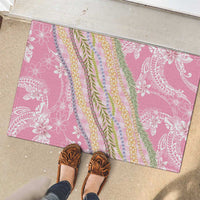 Pink Palaka Hawaii Leis Rubber Doormat Hawaiian-plaid Elegant Tropical Vibes - Polynesian Pride
