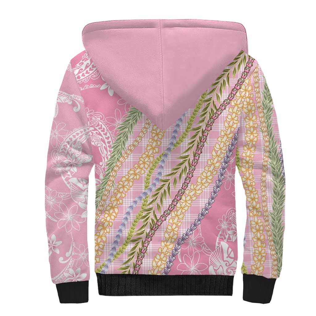 Pink Palaka Hawaii Leis Sherpa Hoodie Hawaiian-plaid Elegant Tropical Vibes - Polynesian Pride