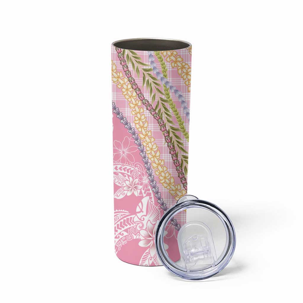 Pink Palaka Hawaii Leis Skinny Tumbler Hawaiian-plaid Elegant Tropical Vibes - Polynesian Pride