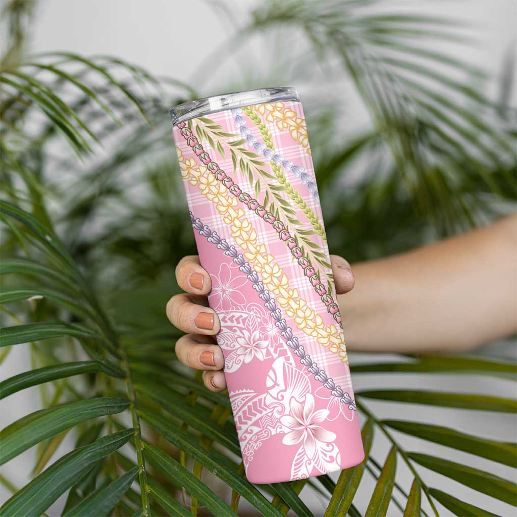 Pink Palaka Hawaii Leis Skinny Tumbler Hawaiian-plaid Elegant Tropical Vibes - Polynesian Pride