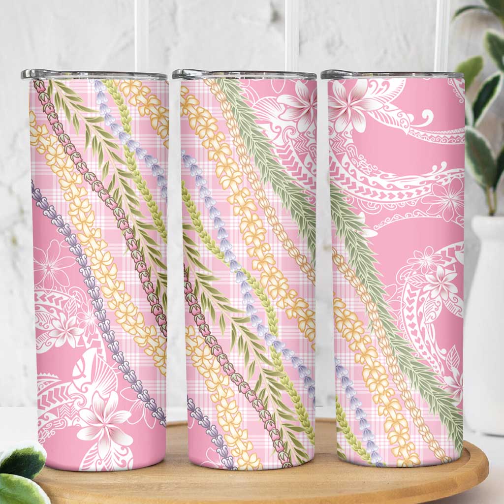 Pink Palaka Hawaii Leis Skinny Tumbler Hawaiian-plaid Elegant Tropical Vibes - Polynesian Pride