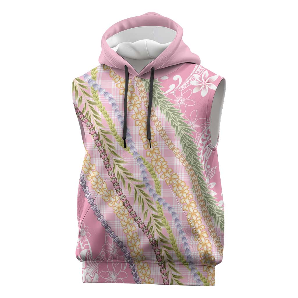 Pink Palaka Hawaii Leis Sleeveless Hoodie Hawaiian-plaid Elegant Tropical Vibes - Polynesian Pride