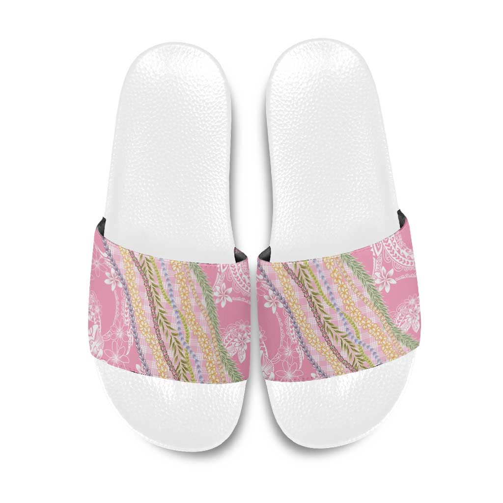 Pink Palaka Hawaii Leis Slide Sandals Hawaiian-plaid Elegant Tropical Vibes - Polynesian Pride